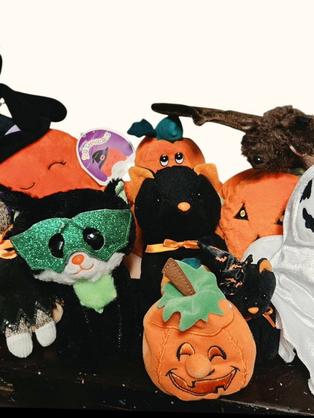 Vintage Halloween Plush Lot (11 Pcs) - sock monkey, Ghost ,Bat, pumpkins ,Cats